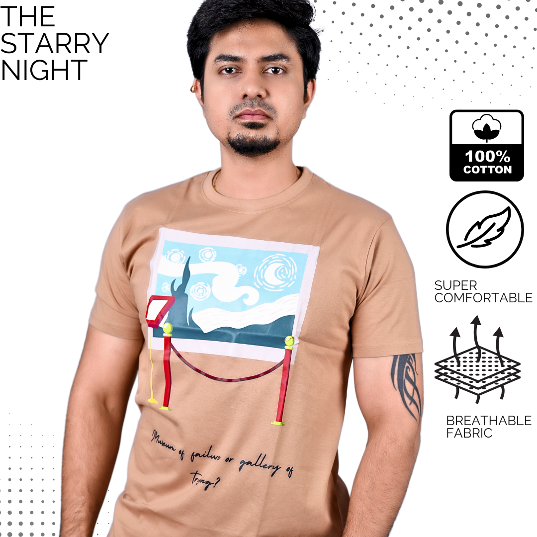Gallery Of Trying |Vincent Van Gogh- Starry Night | Men's Printed T-shirt