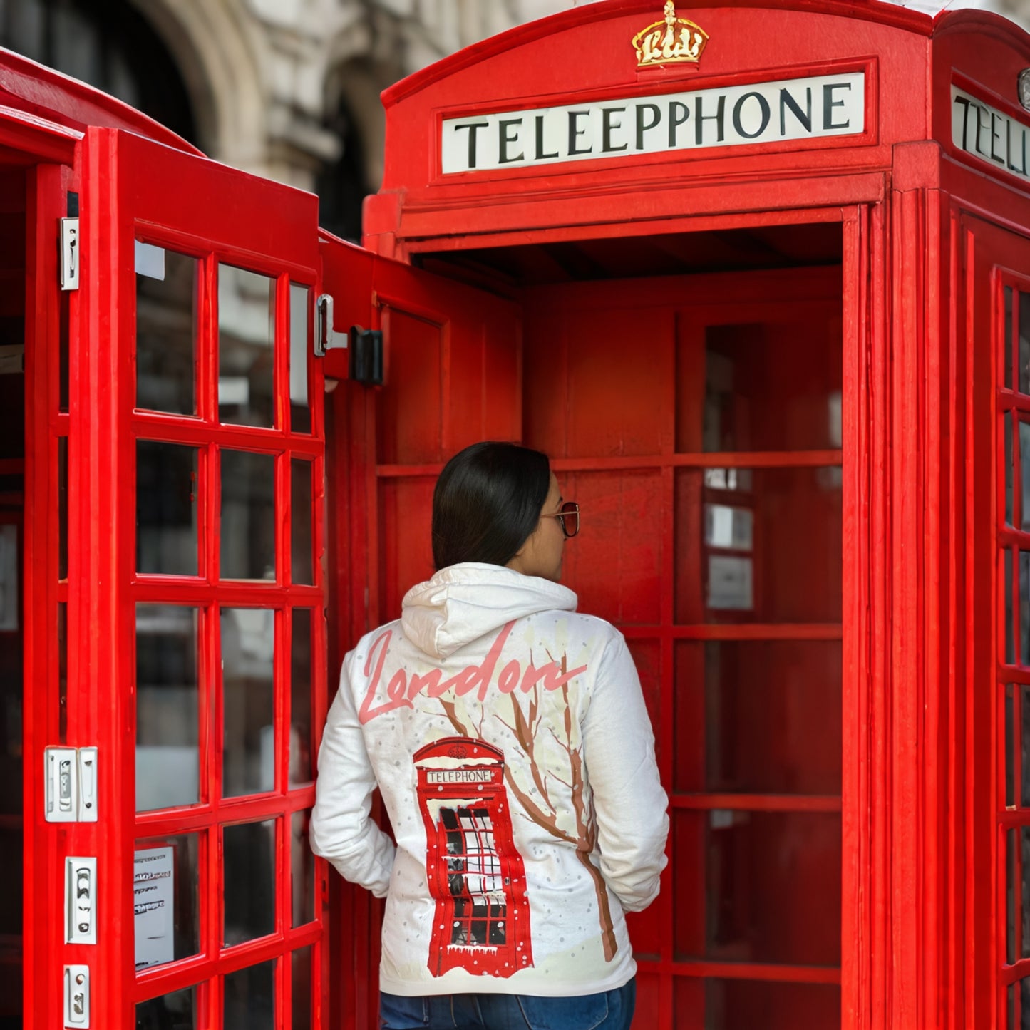 Queen Of London Women Hoodie|Iconic Phone Booth