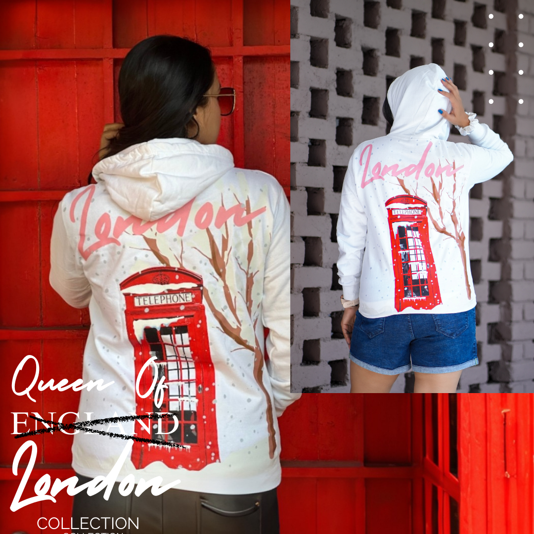 Queen Of London Women Hoodie|Iconic Phone Booth